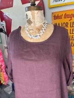 FIINAL SALE Sheer Button Sleeve Linen Dress (Purple)