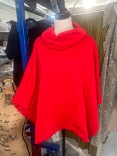 Embroidered Rose Red Poncho