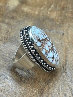 German Silver Oval Wild Horse Jasper Ring