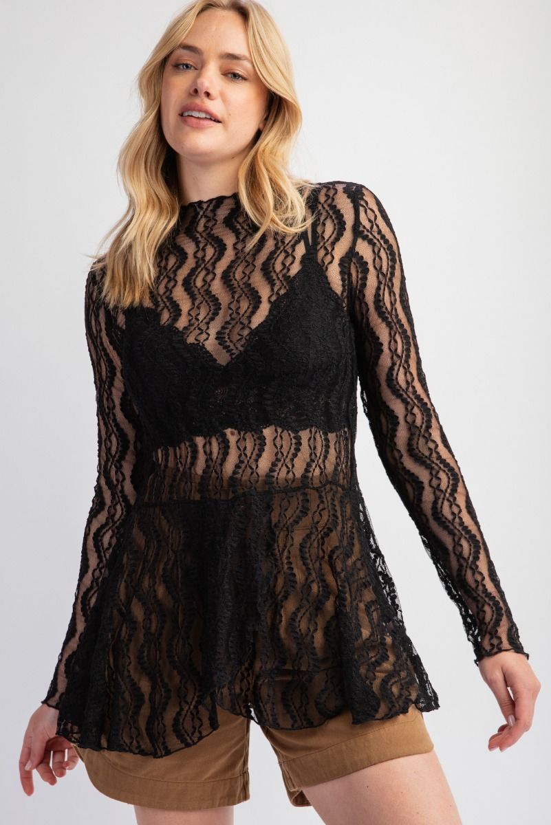 Easel- All Over Lace Tunic (Black)