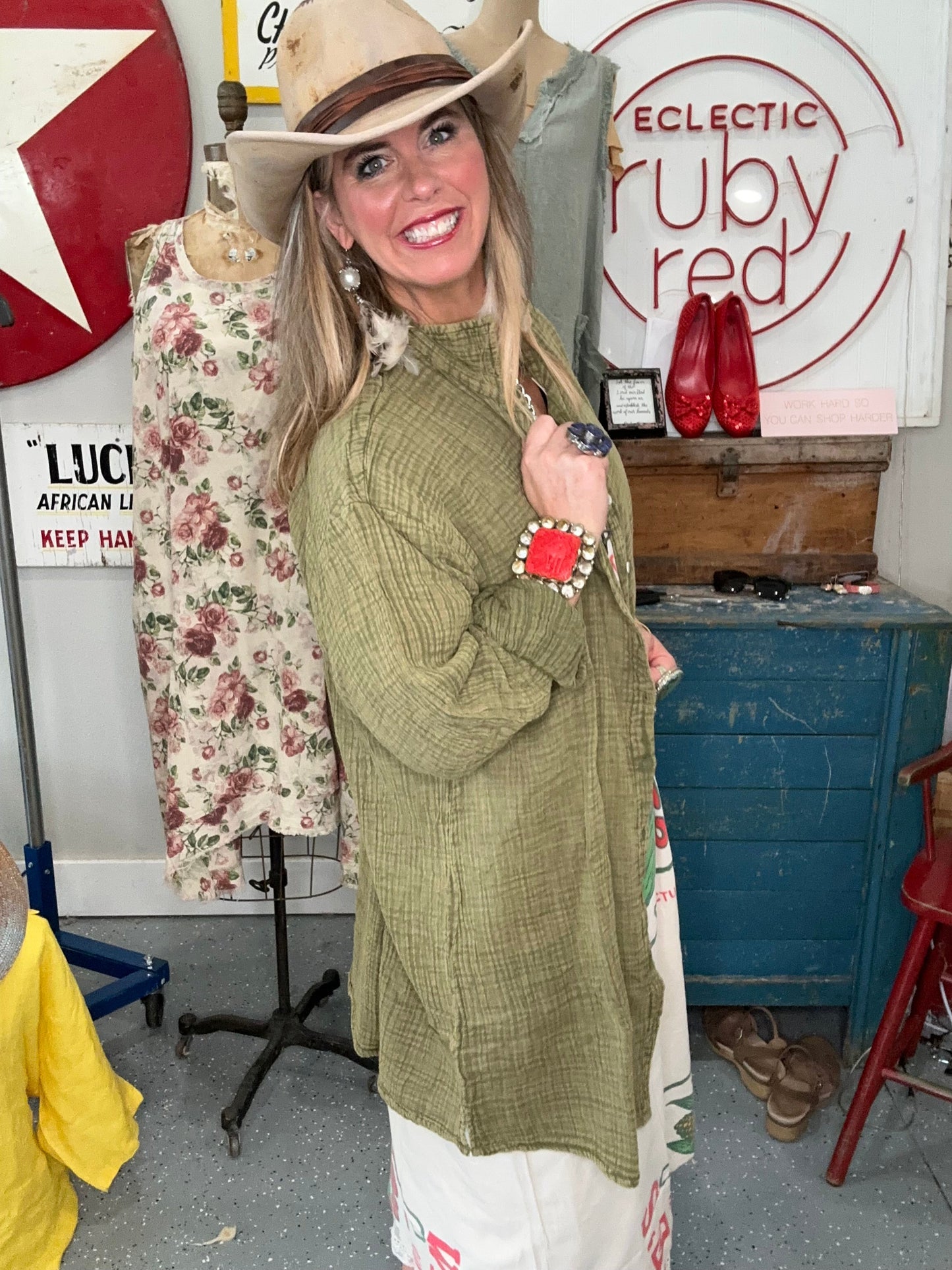Jaded Gypsy- Seasons Sweetness Shirt (Olive)