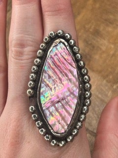Tibetan Silver Mother of Pearl Ring (Pink) A