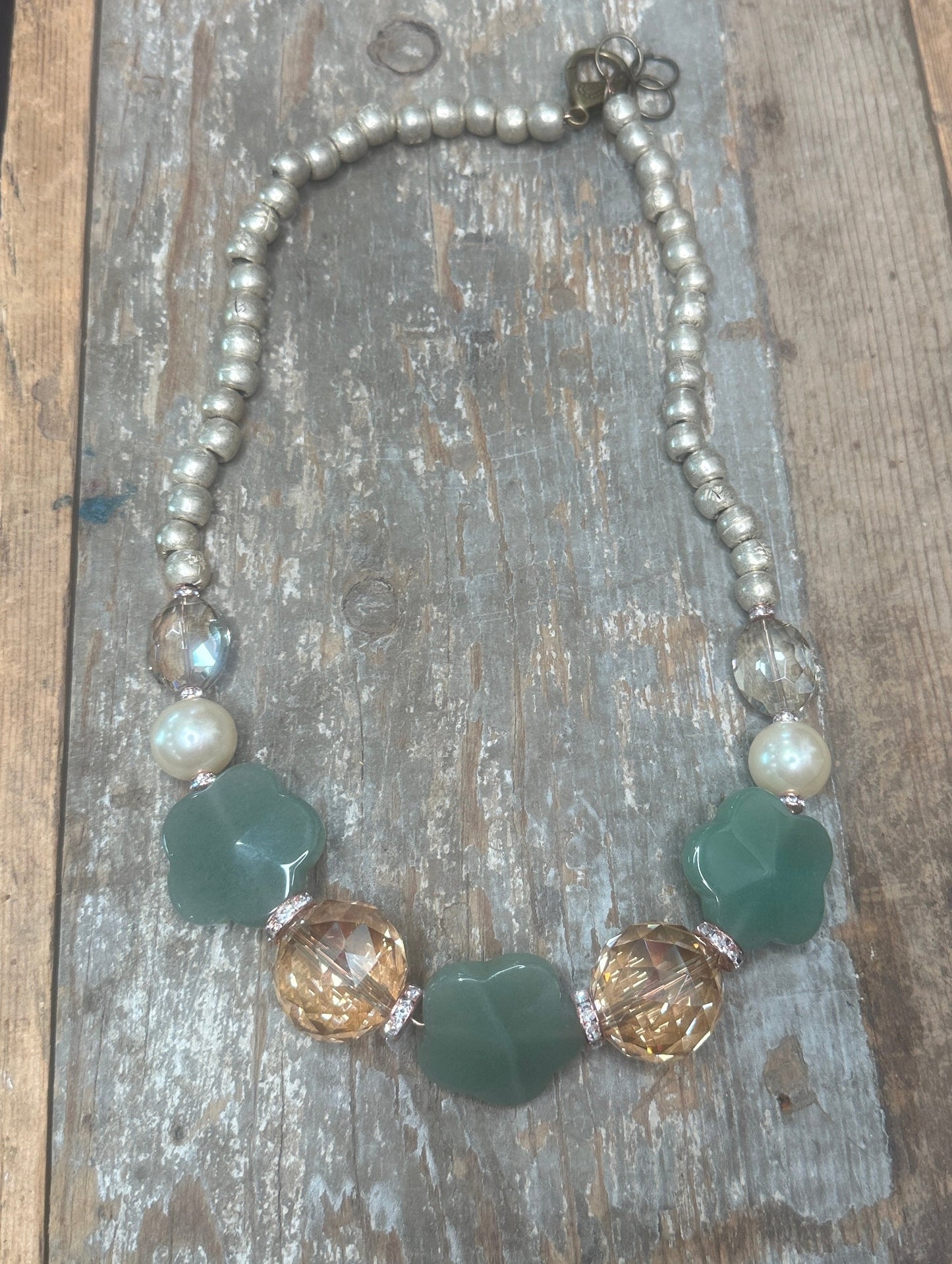 African Bead and Jade Flower Necklace- ERR Original