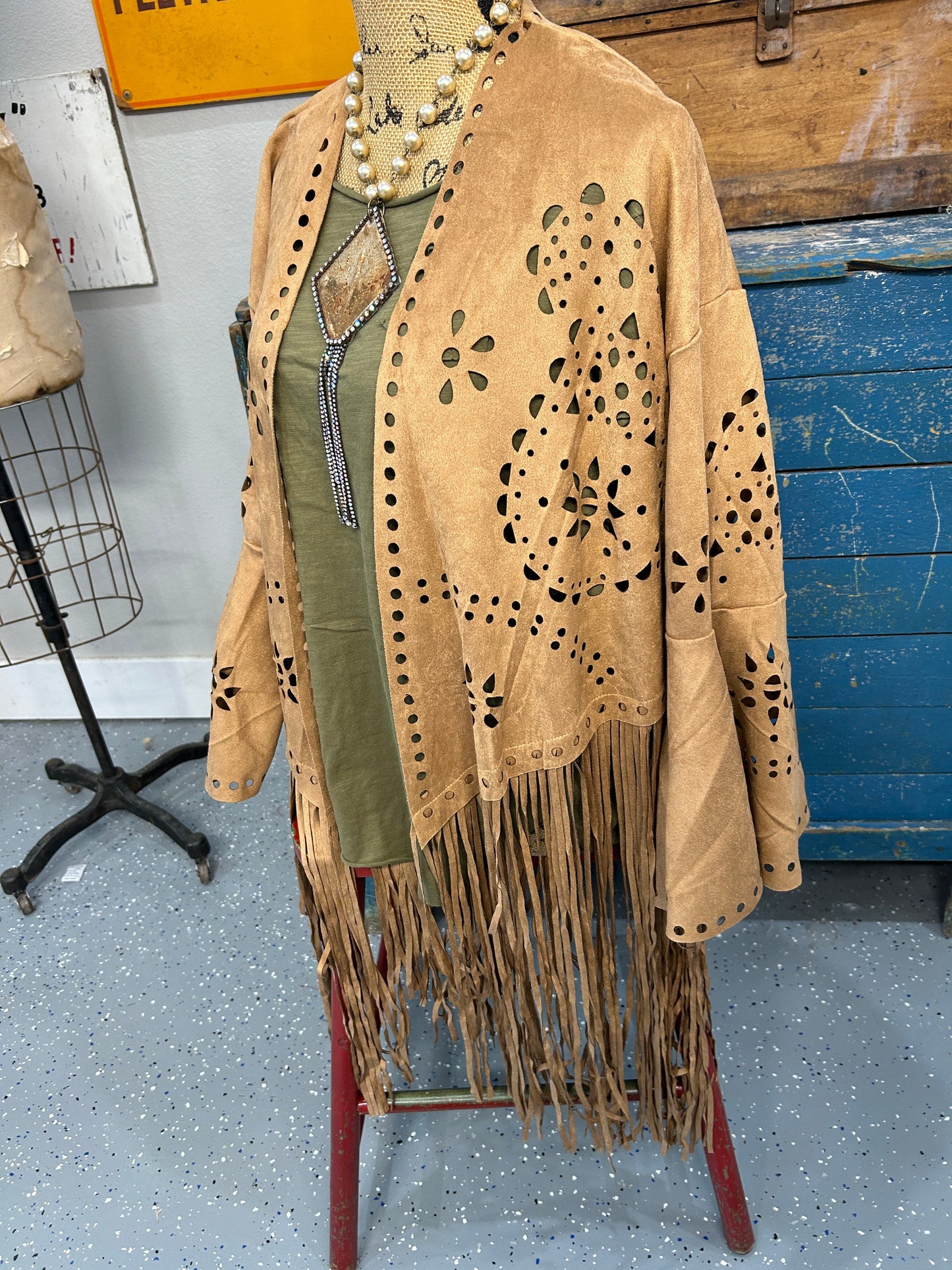 Origami - Faux Suede Fringe Jacket (Camel)