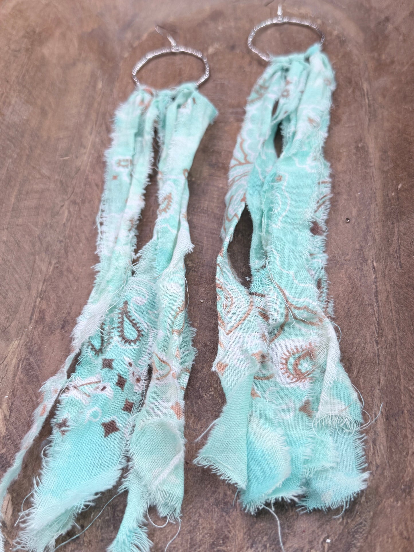 Fabric Fringe Earrings (Mint Paisley)