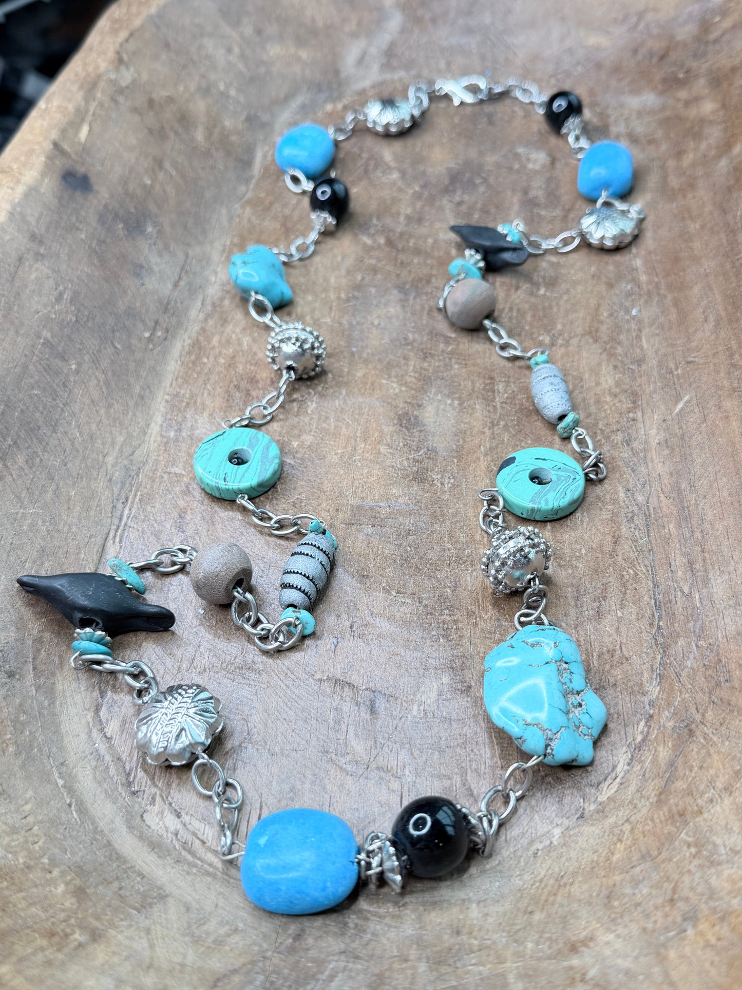 Lost & Found- Long Chunky Silver and Turquoise Necklace