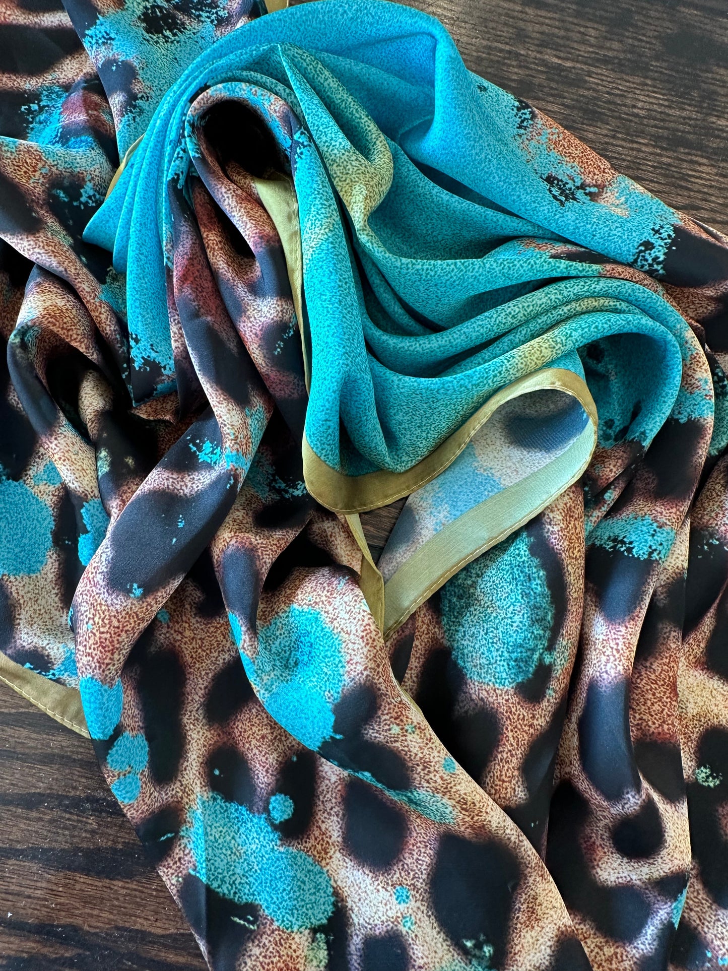 A Rare Bird-  Turquoise, Lime and Leopard Wild Rag