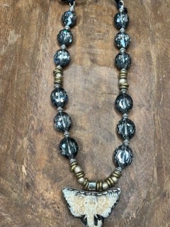 Rare Bird- Black Rhinestone and Elephant Necklace