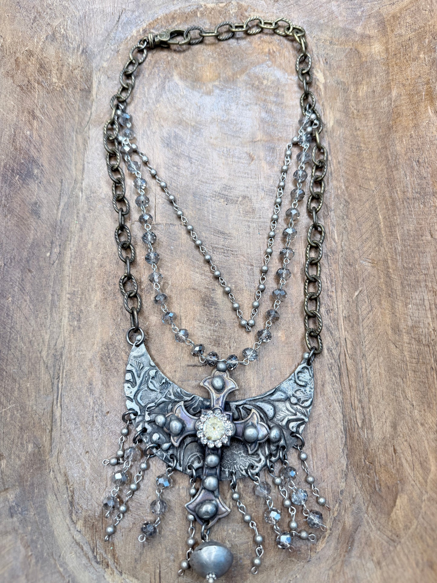 Art by Amy- Engraved Gothic Crystal Cross Necklace