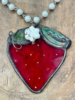 SALE!   Soldered Stain Glass Strawberry Necklace