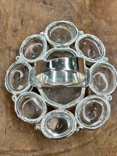German Silver Rough Cut Clear Quartz Cluster Ring C