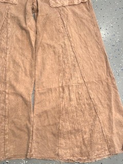 Mineral Wash Eyelet Flare Pants (Latte)