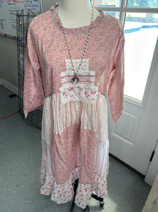 FINAL SALE Paper Lace- Multi-Printed Dress with Ruffle (Pink)