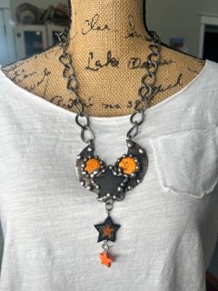 Art By Amy- Moon and Stars Necklace (Orange and Black)
