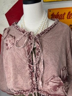final sale Paper Lace- Short Jacket with Rushing and Flowers (Brown)
