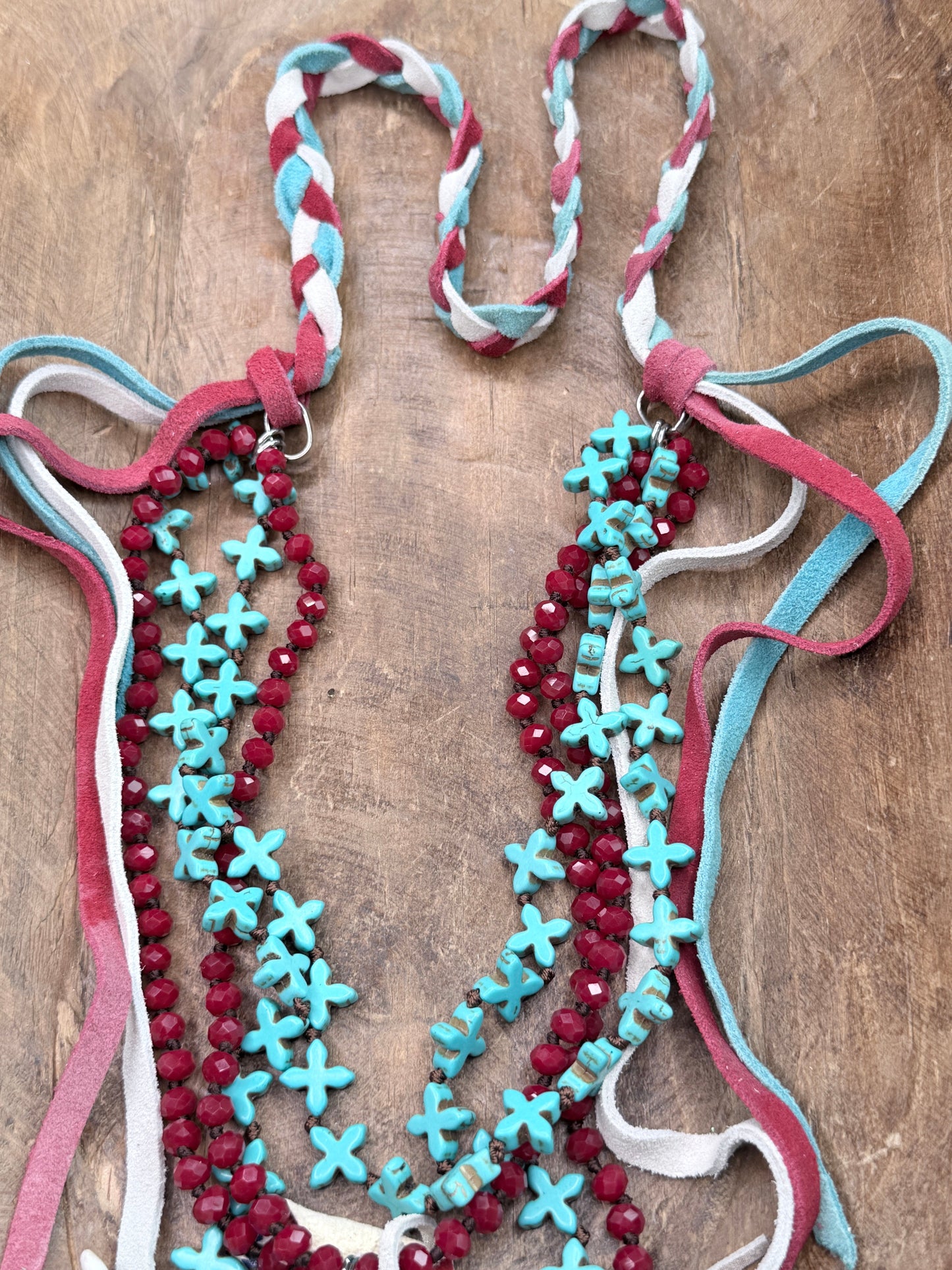 Red, White, and Blue Beaded Skull Necklace