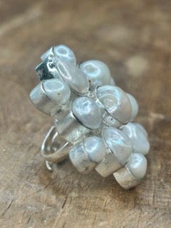 German Silver Snowflake Pearl Cluster Ring D