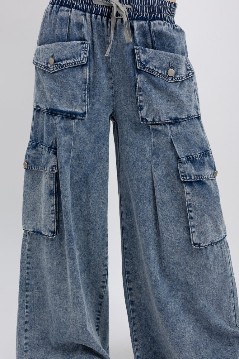Bluevelvet- Wide-Leg Cargo Pants (Denim)