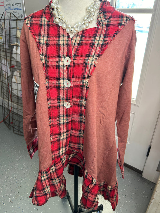 FINAL SALE Paper Lace- Mix-Match Plaid Tunic (red)