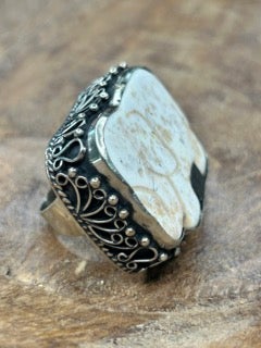 German Silver White Elephant Ring
