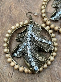 Rare Bird- Rhinestone Leaf Beaded Hoop Earrings