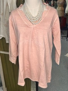 FINAL SALE Paper Lace- V-Neck Fleece Top (Pink)