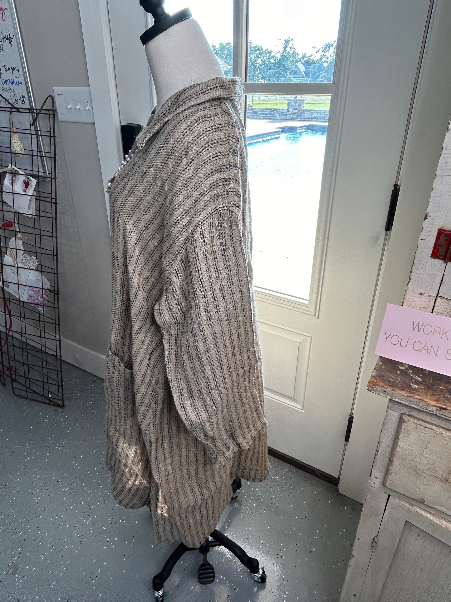 FINAL SALE Paper Lace- Button Down Jacket with Pockets (Burlap)