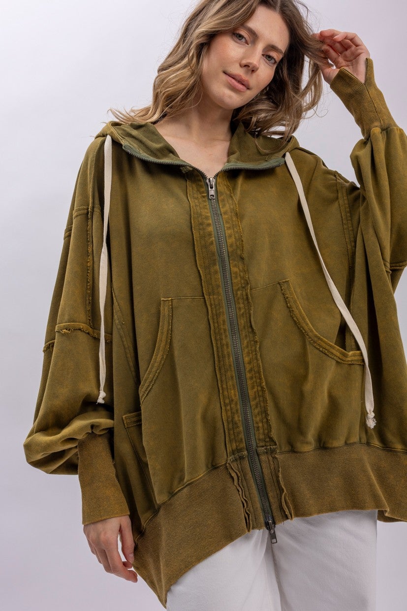 BlueVelvet- Oversized Zip-Up Hoodie (Olive) *Final Sale*