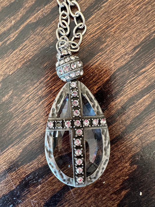 Rare Bird- Soldered Crystal Cross Necklace