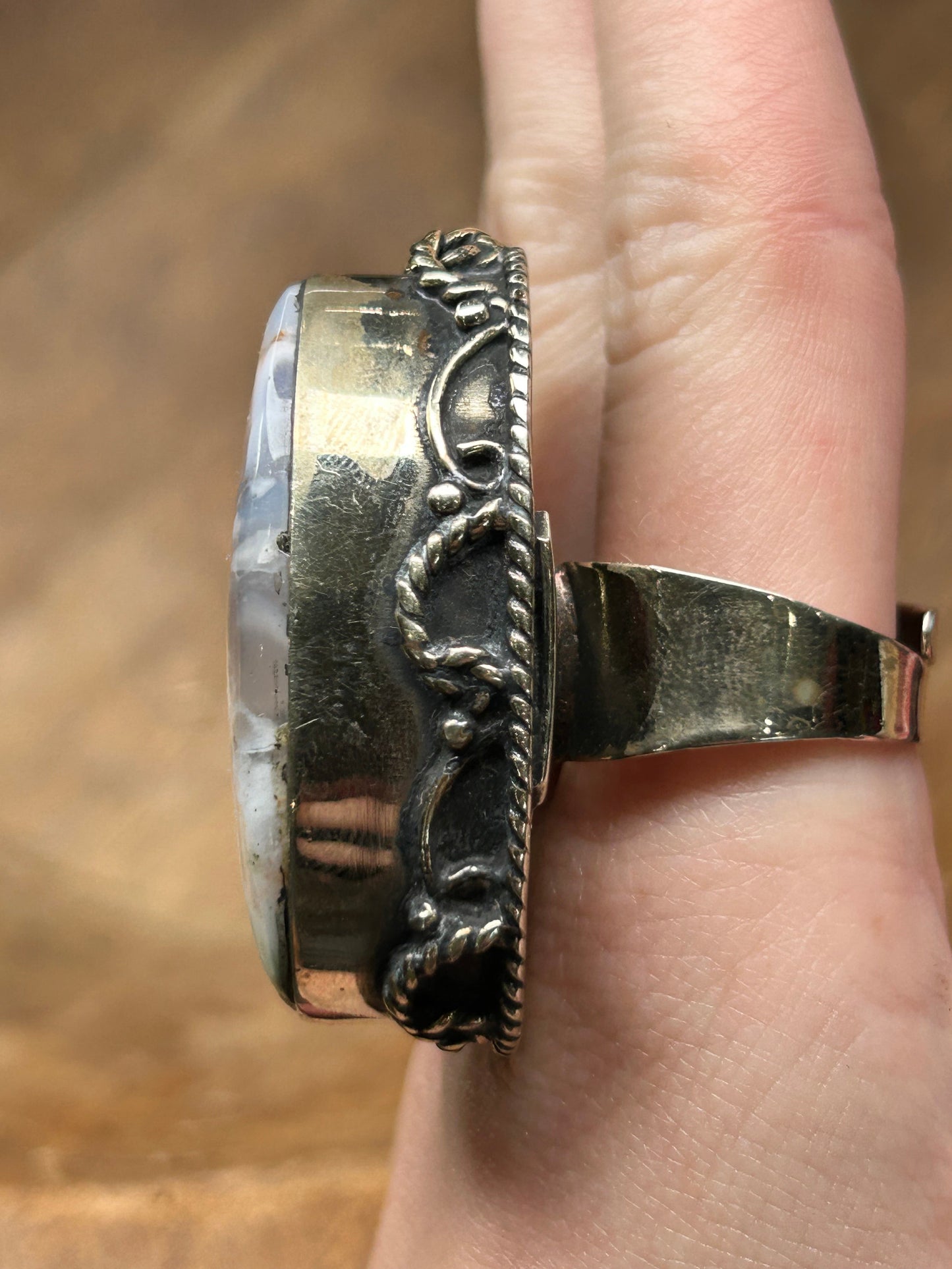 German Silver Oval Agate Ring