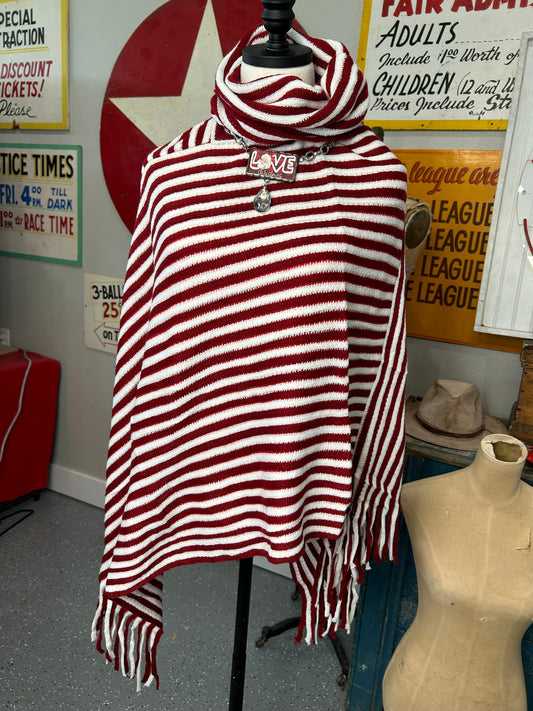 Striped Poncho (Red & White)
