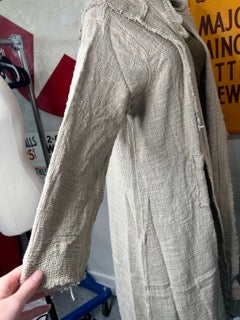 Paper Lace- Long Hooded Jacket with Fringe Edges (Natural)