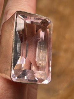 German Silver Rectangle Pink Quartz Ring