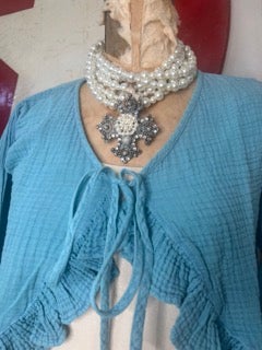 Final sale! Paper Lace- Mineral Wash Cropped Overlay (Blue)