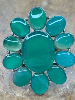 German Silver Green Agate Cluster Cuff