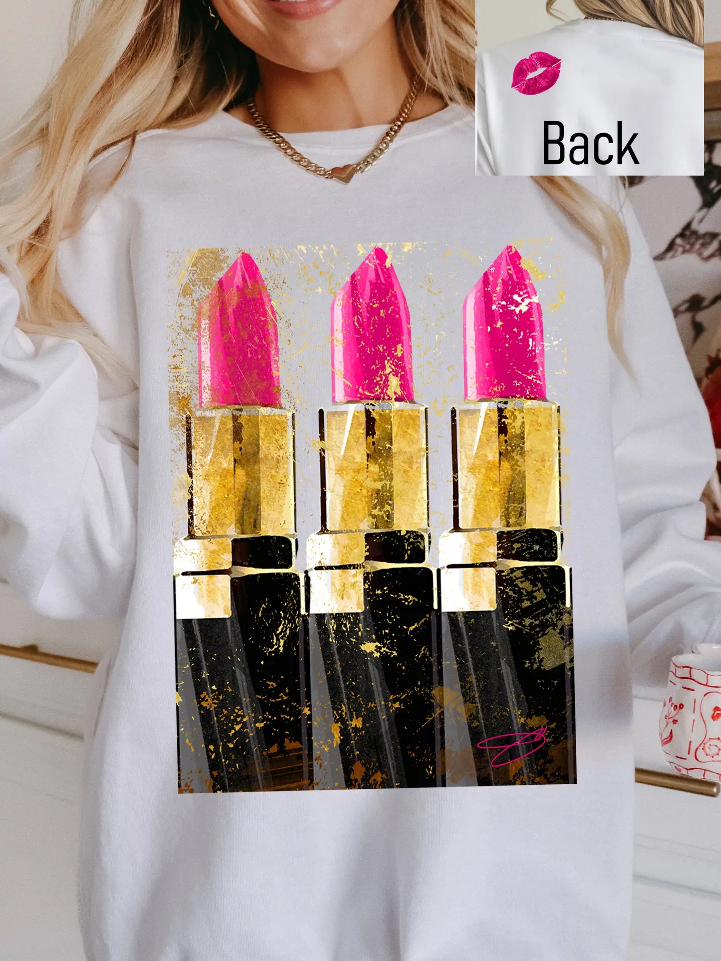 PREORDER Pretty Pink Lipstick Sweatshirt (White)  *Final Sale*
