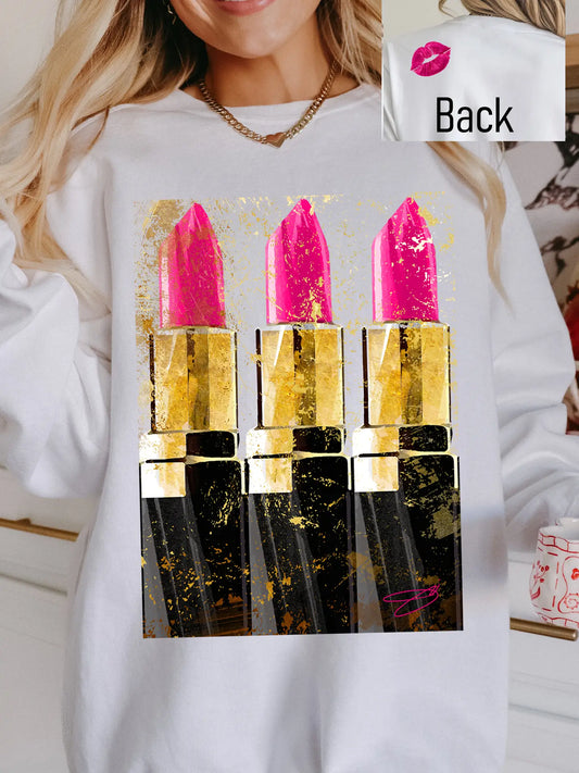 PREORDER Pretty Pink Lipstick Sweatshirt (White)  *Final Sale*