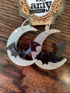 Art By Amy- Batty Over the Moon Earrings