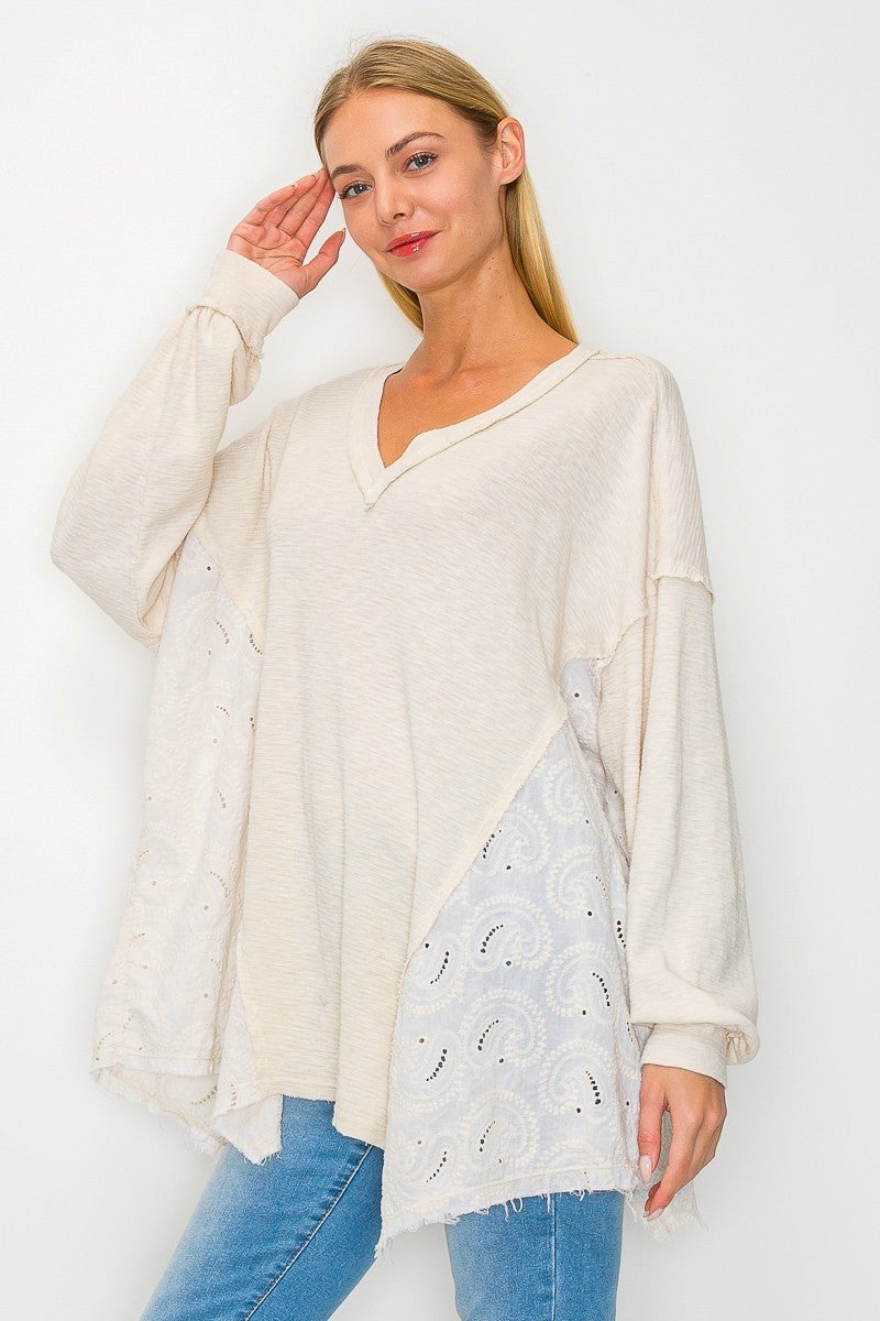 Mineral Wash Boho Paisley Fashion Top (Natural)