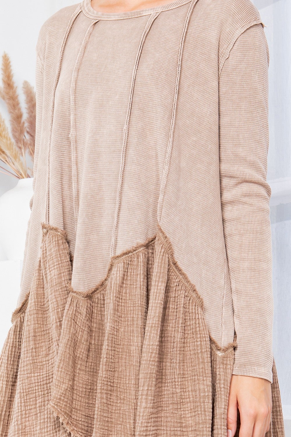 Mineral Wash Distressed Raw Hem Tunic (Sugar Rose)