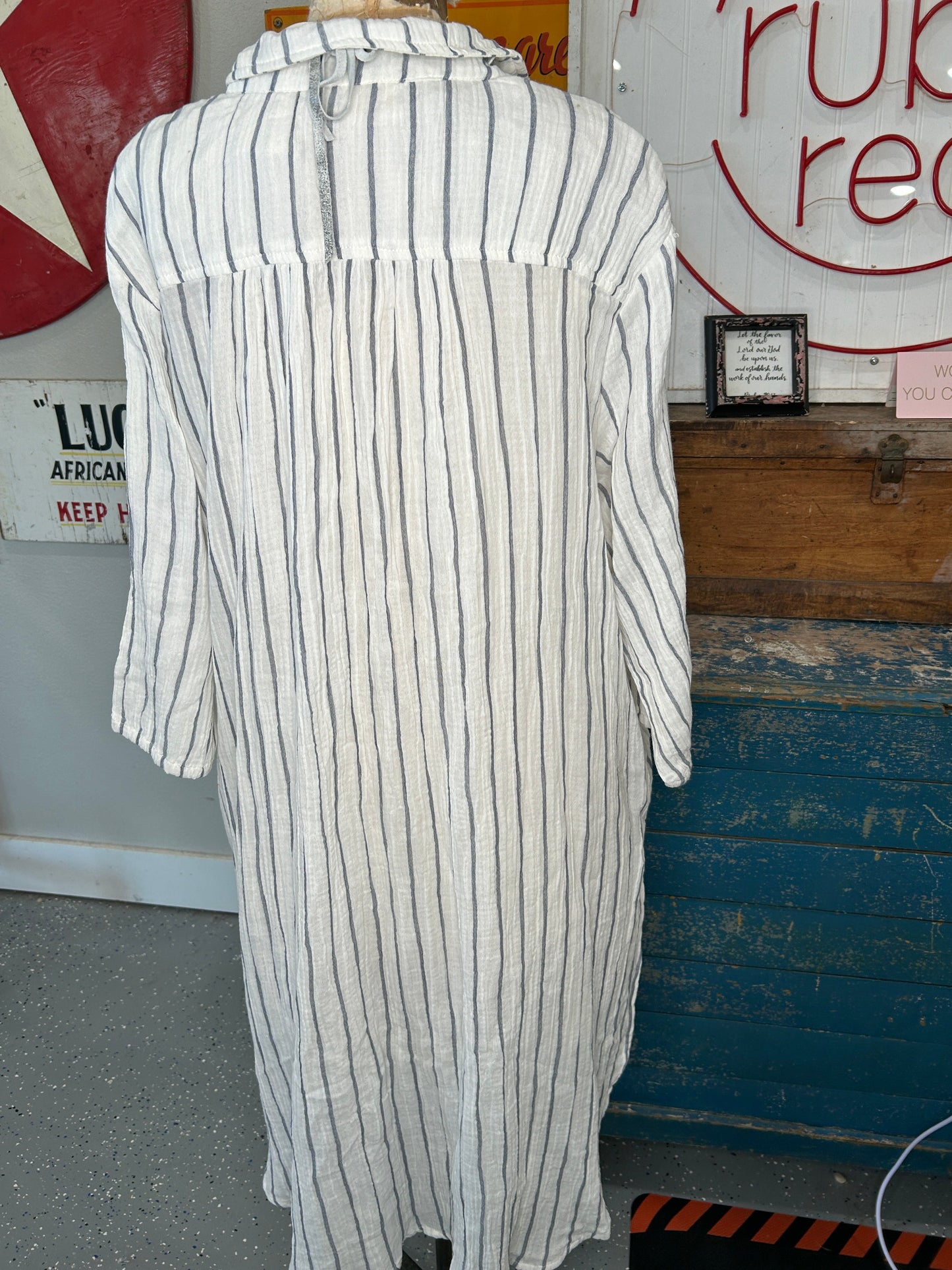 FINAL SALE! Paper Lace- Hi-Low Striped Collared Long Sleeve Dress