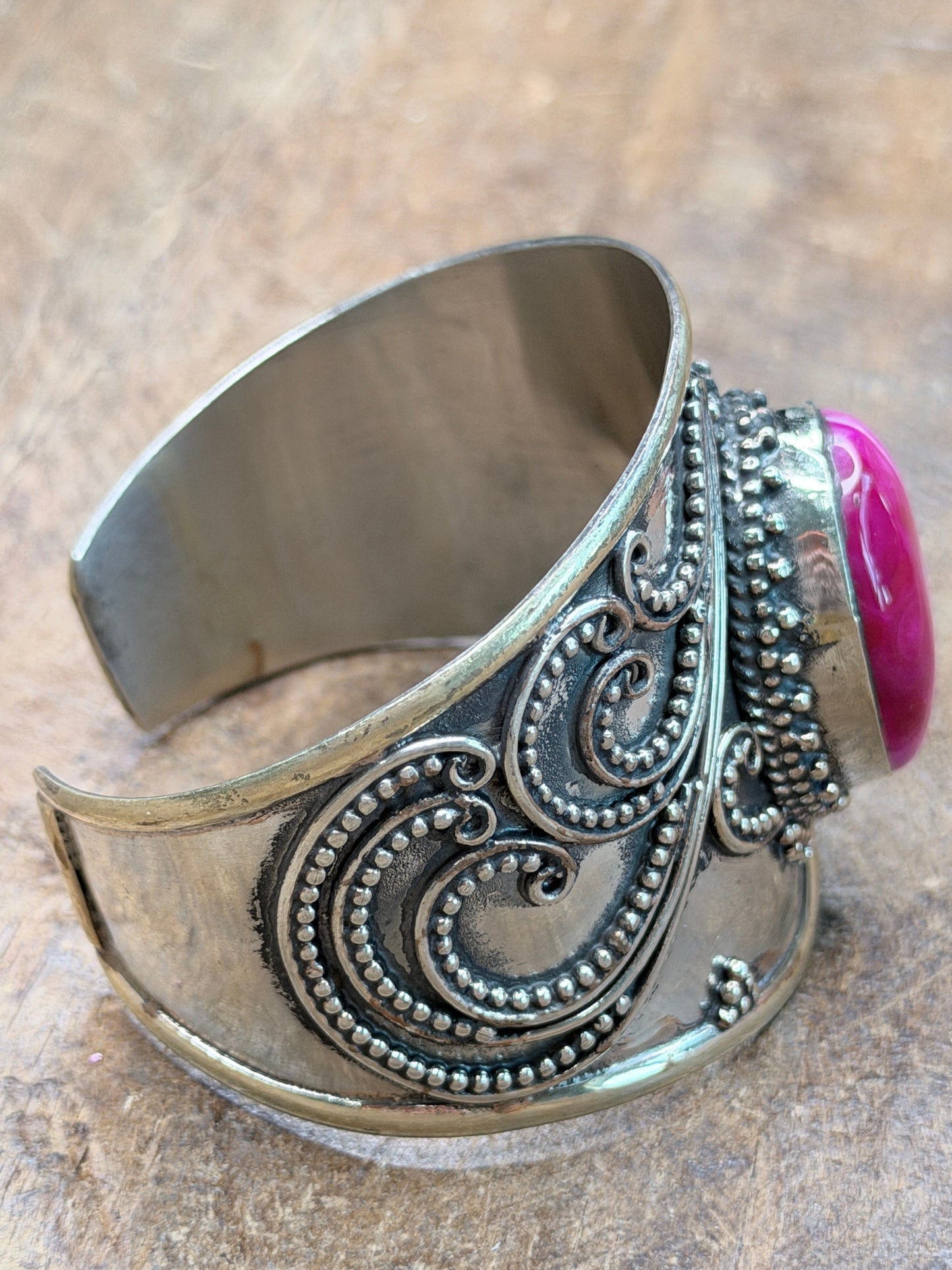 German Silver Pink Banded Agate Cuff