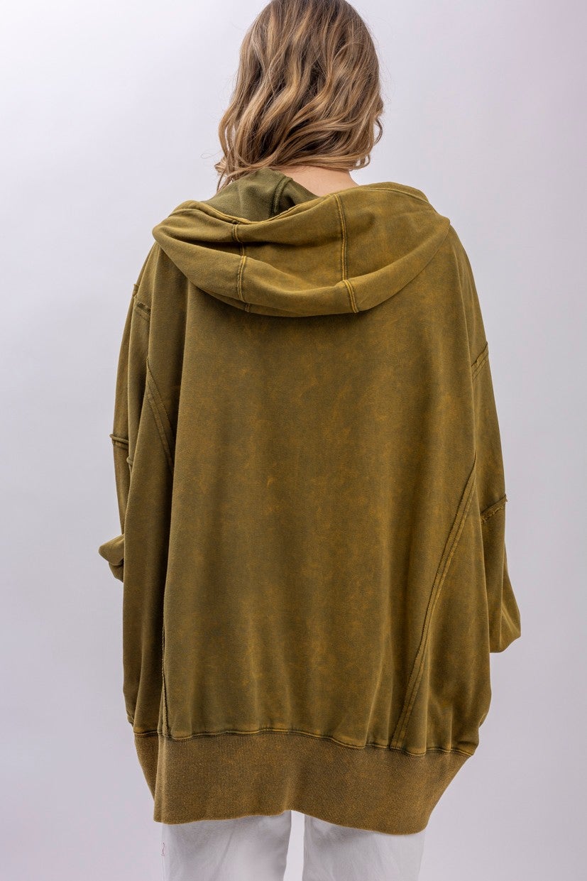 BlueVelvet- Oversized Zip-Up Hoodie (Olive) *Final Sale*
