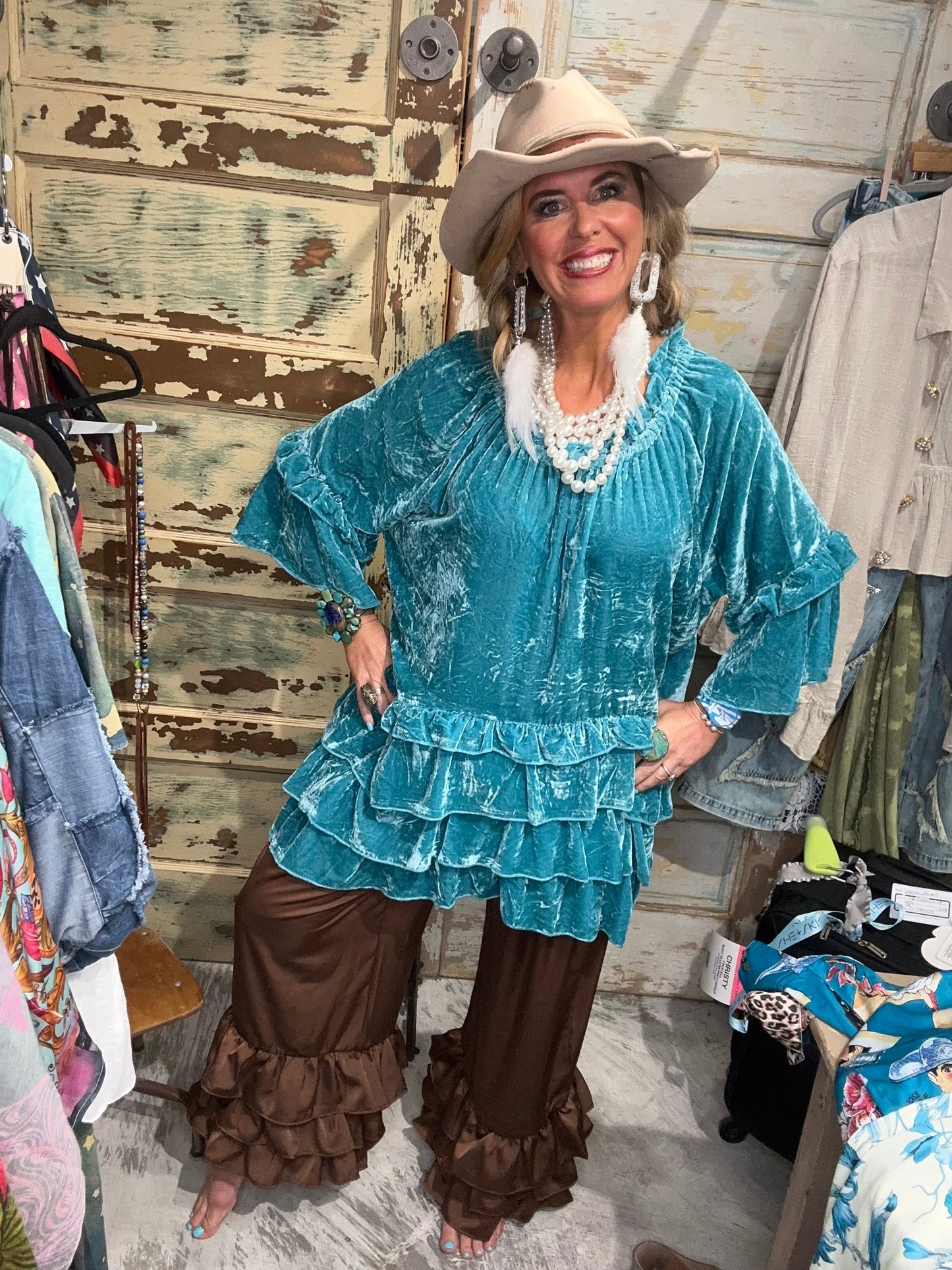 PRE -ORDER! A Rare Bird- Electric Blue Velvet Top