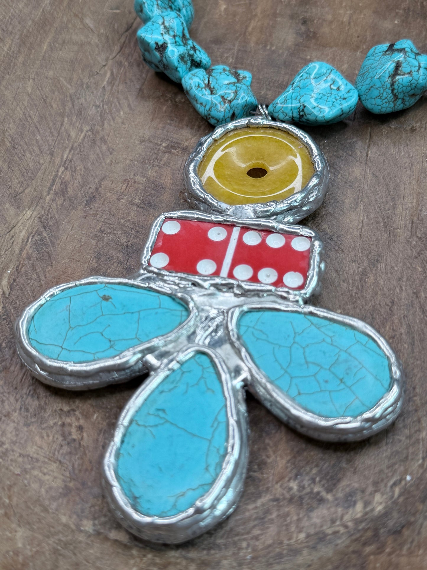 Chunky Turquoise and Red Domino Necklace