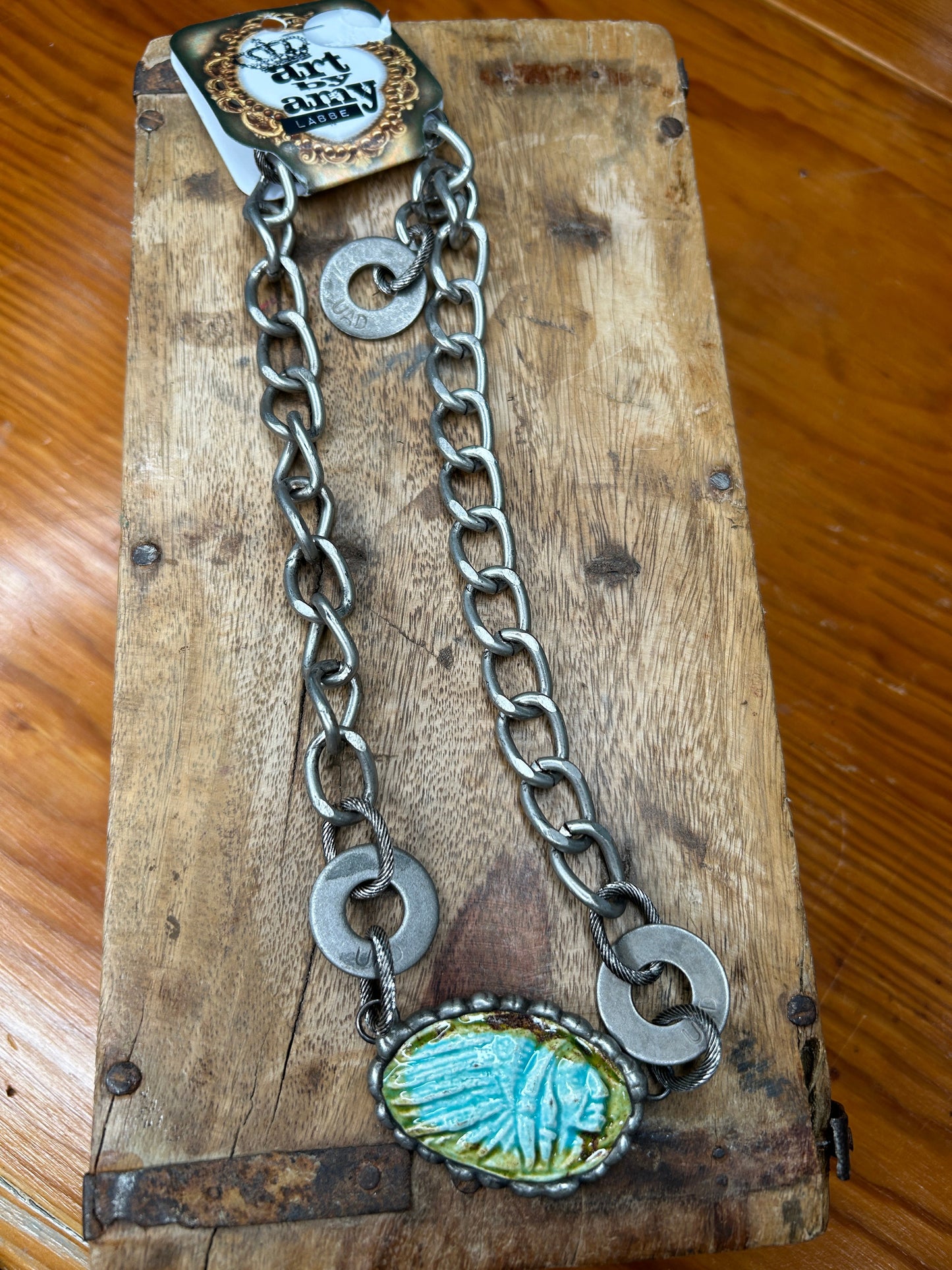 Art By Amy- Porcelain Chief Head  Necklace
