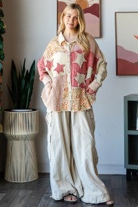 Oli & Hali- Washed Star Patch Front Button Shirt (Natural)