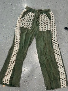 Mineral Wash Floral Daisy Trim Pants (Olive)
