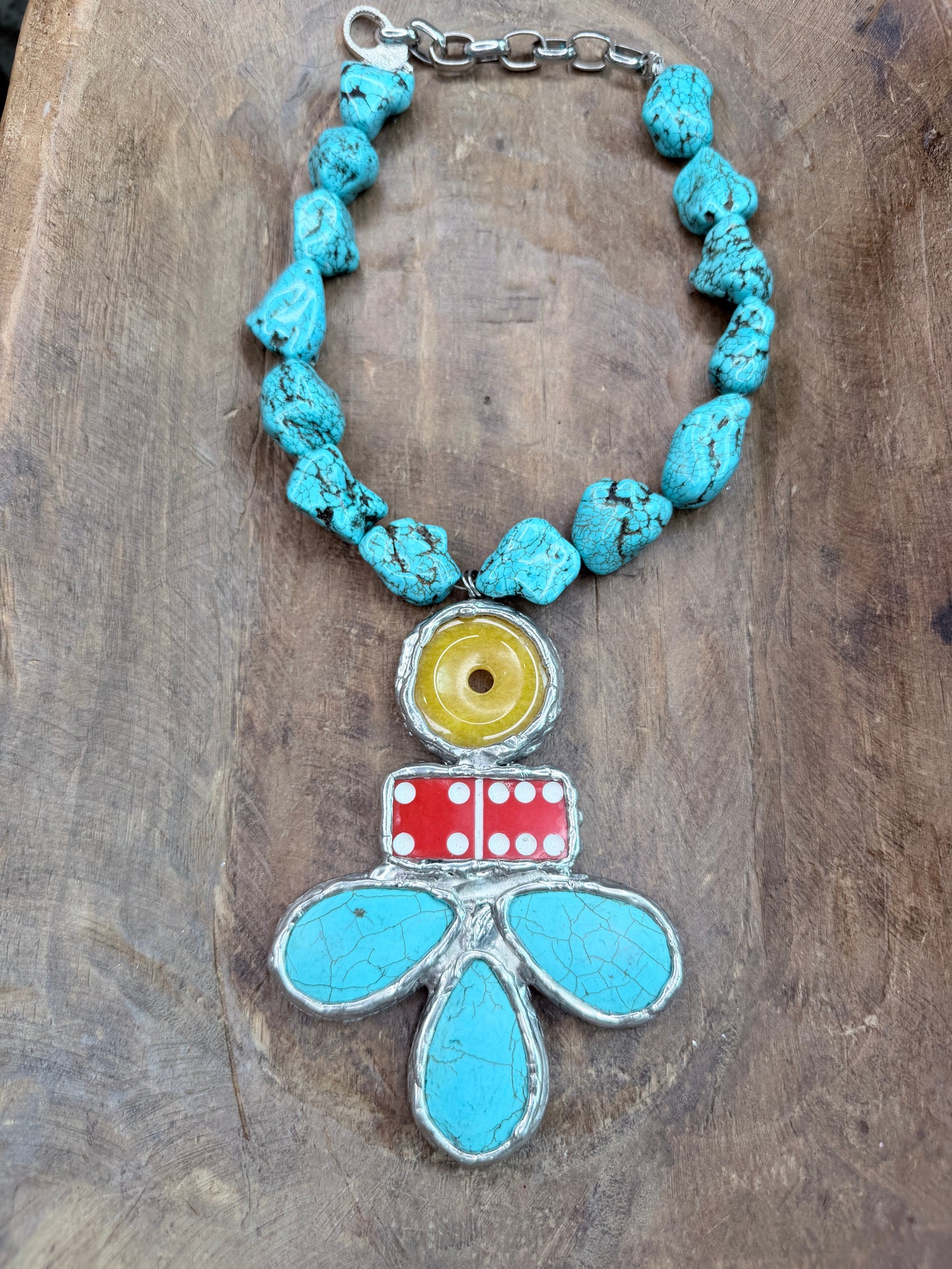 Chunky Turquoise and Red Domino Necklace