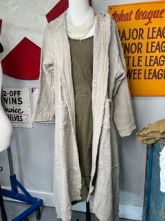 Paper Lace- Long Hooded Jacket with Fringe Edges (Natural)